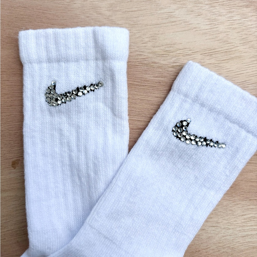 Clear rhinestone Nike crew socks